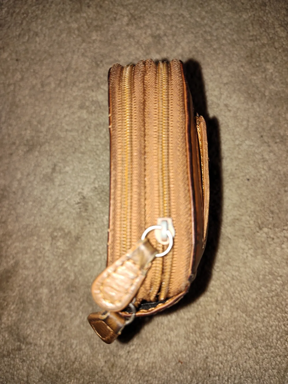 Vintage Distressed Brown Leather Zip-Around Wallet (Flaw - Read)